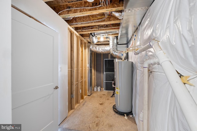 basement featuring water heater