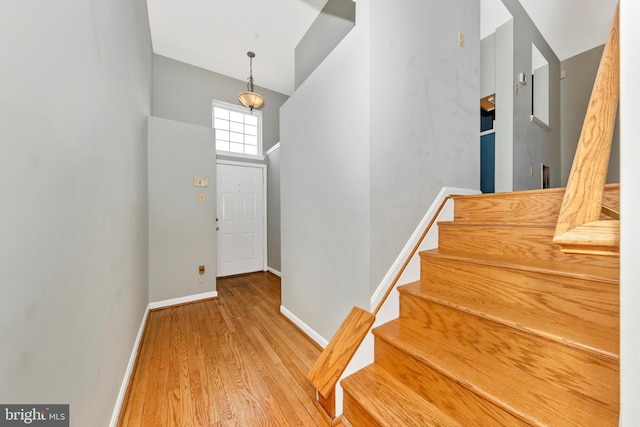 entrance foyer featuring a high ceiling and hardwood / wood-style floors