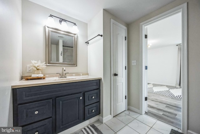 bathroom featuring wood-type flooring and vanity