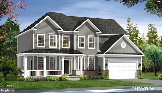 view of front facade featuring a porch and a front yard