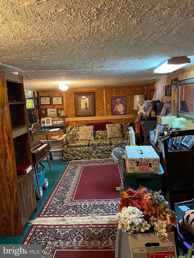 interior space featuring wood walls