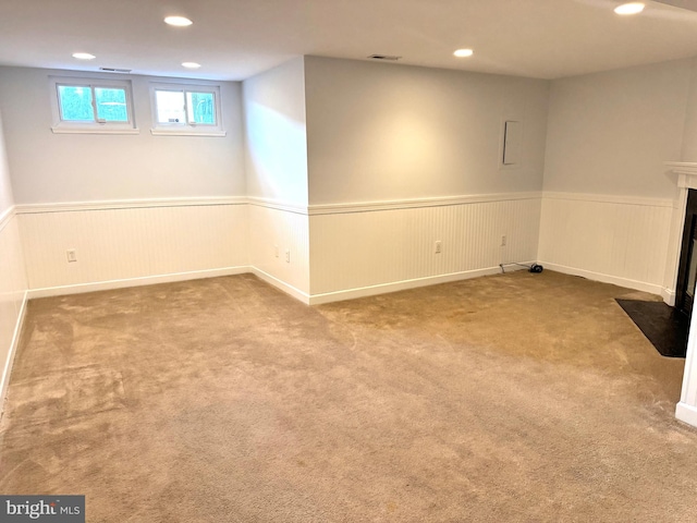 basement with carpet