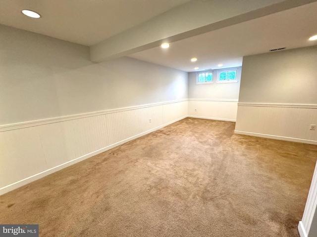 basement with carpet floors