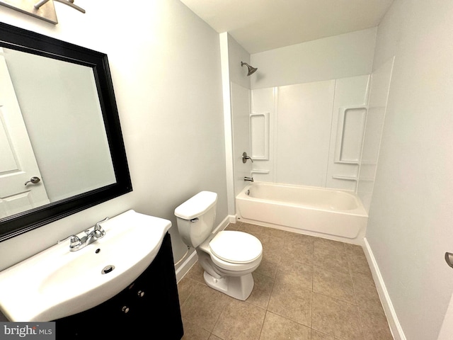 full bathroom with tile patterned flooring, vanity, toilet, and shower / bathtub combination