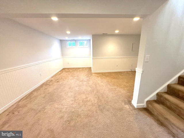 basement with carpet floors