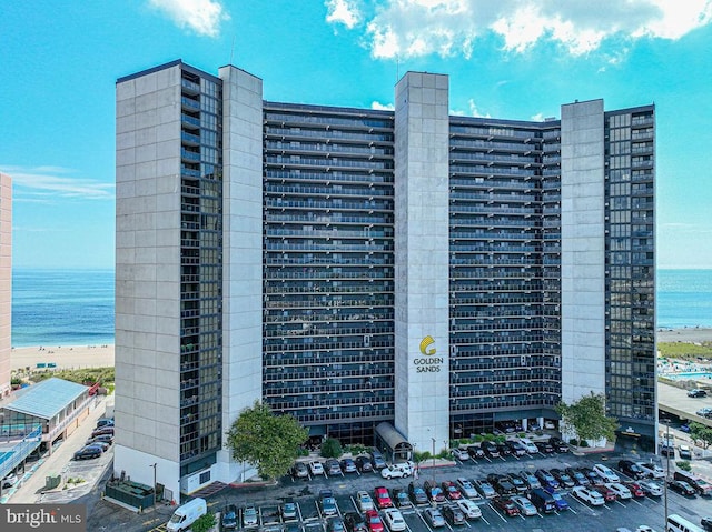 view of building exterior featuring a water view