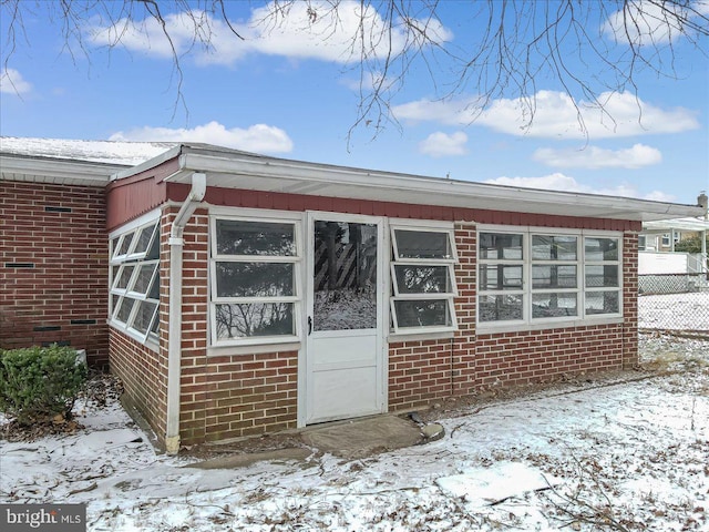 view of snow covered exterior