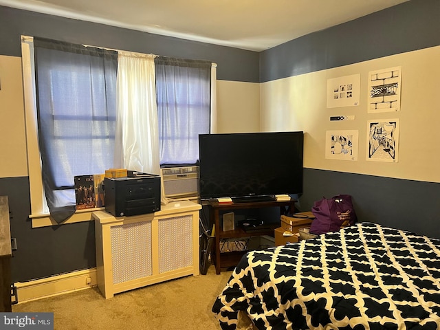 carpeted bedroom featuring cooling unit