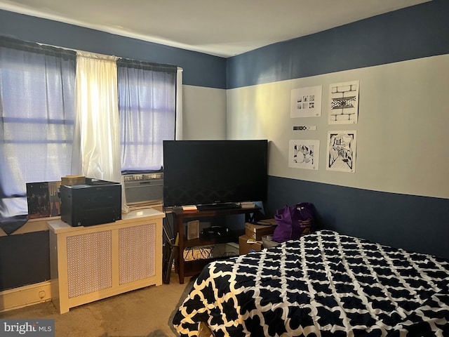 carpeted bedroom featuring cooling unit