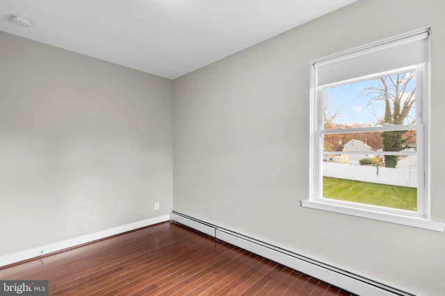 spare room featuring hardwood / wood-style flooring and a baseboard radiator