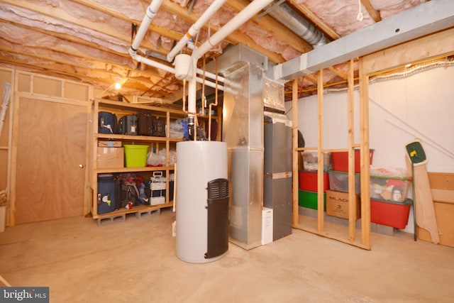 basement featuring water heater