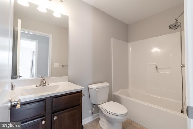 full bathroom with tile patterned flooring, vanity, toilet, and tub / shower combination