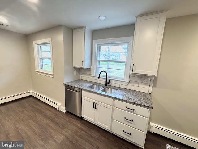 kitchen with dishwasher, a healthy amount of sunlight, sink, and a baseboard radiator