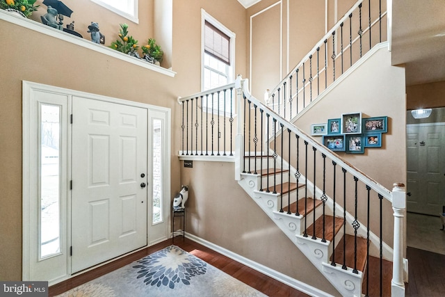 foyer entrance featuring dark wood-type flooring