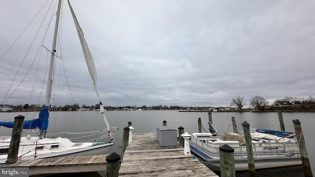 dock area with a water view