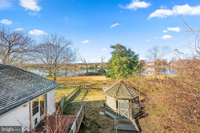 view of yard with a water view