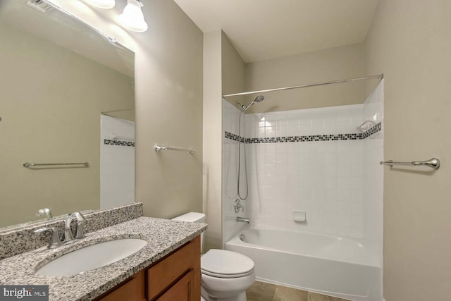 full bathroom with vanity,  shower combination, and toilet