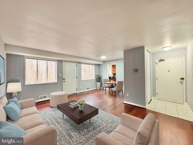 living room with hardwood / wood-style flooring