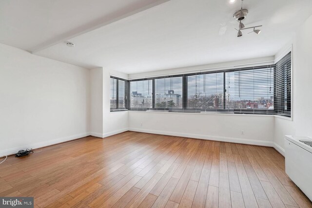 spare room featuring a wealth of natural light and light hardwood / wood-style floors