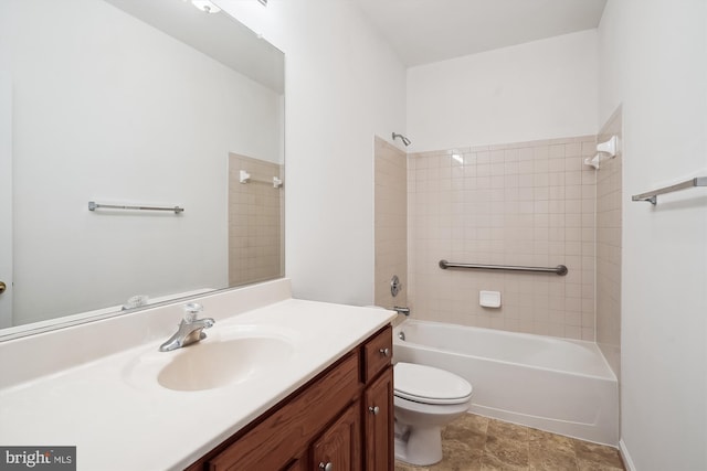 full bathroom featuring toilet, vanity, and shower / tub combination