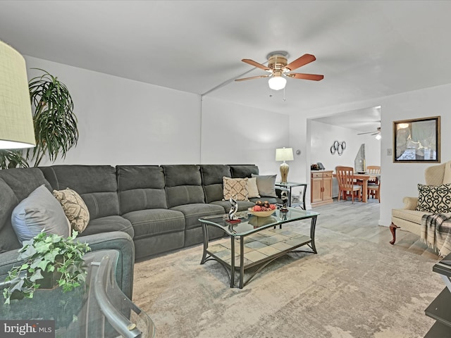 living room with ceiling fan