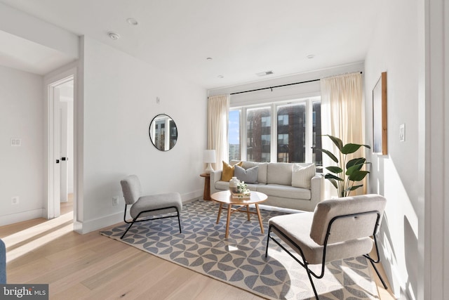 living room with light hardwood / wood-style flooring