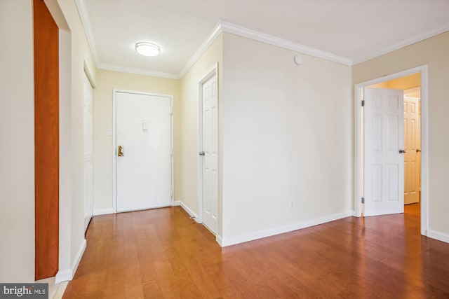 corridor featuring crown molding and wood-type flooring