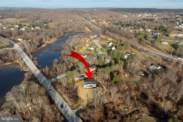 bird's eye view featuring a water view