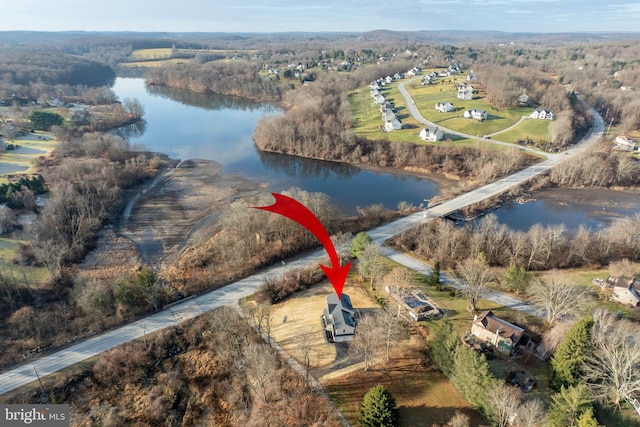 aerial view with a water view