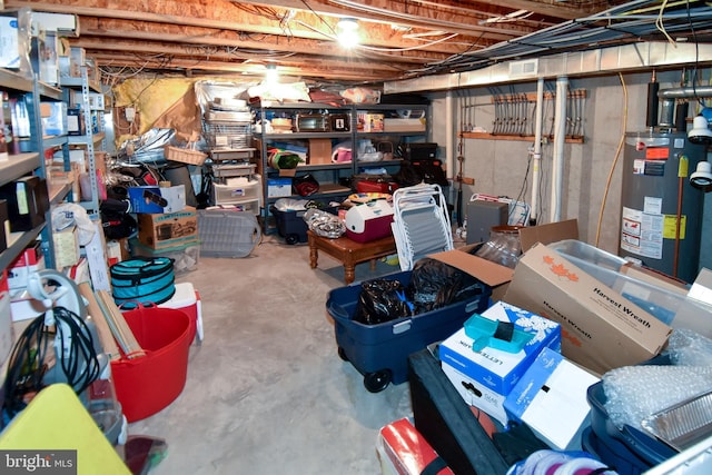 storage area featuring water heater