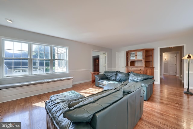 living room with light hardwood / wood-style floors