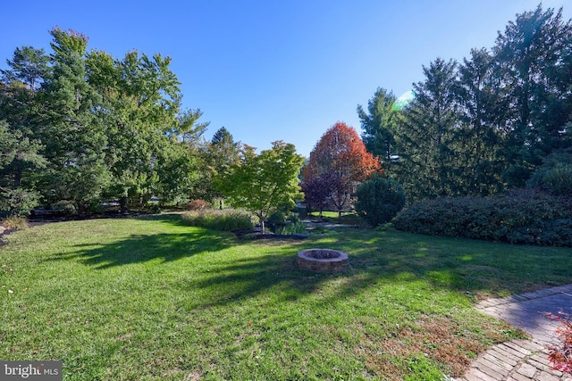 view of yard featuring an outdoor fire pit