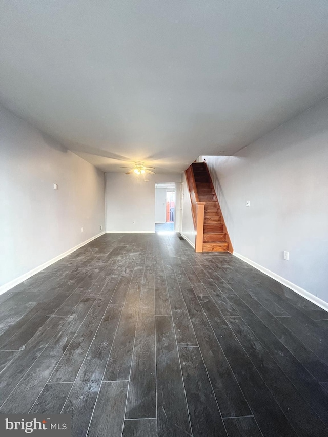 unfurnished living room with dark hardwood / wood-style flooring