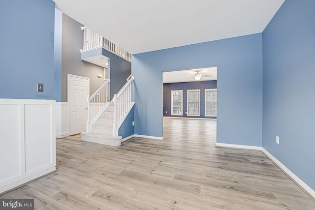 interior space featuring ceiling fan and light hardwood / wood-style floors