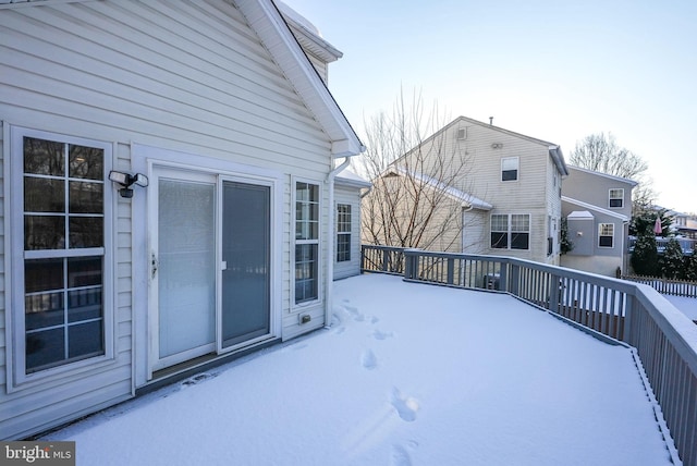 view of snow covered deck