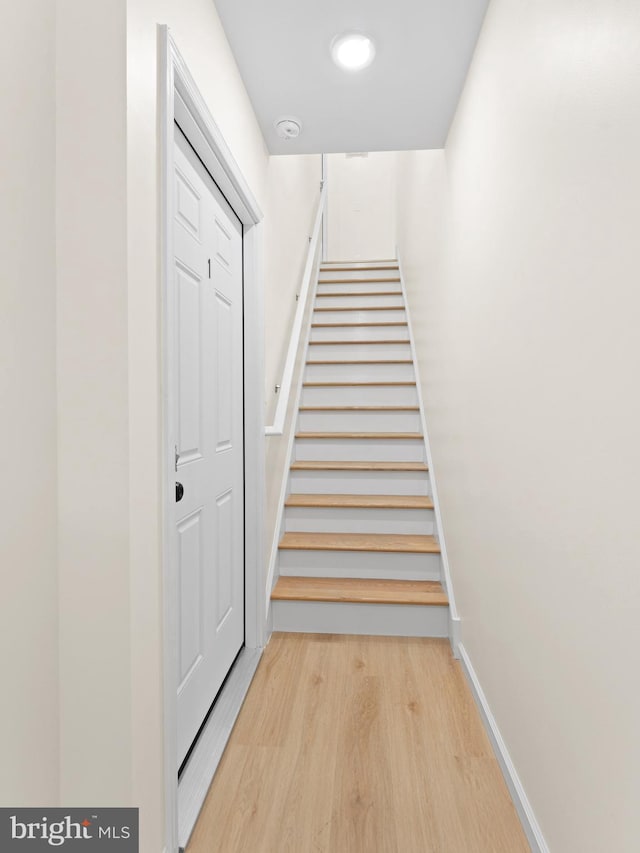 staircase featuring hardwood / wood-style flooring