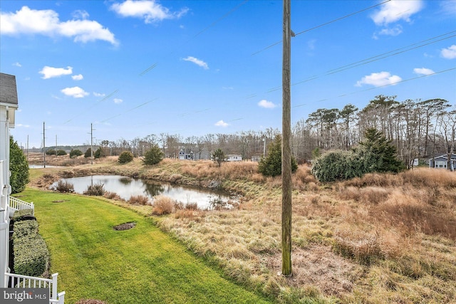 view of yard featuring a water view