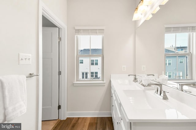 bathroom featuring vanity and wood-type flooring