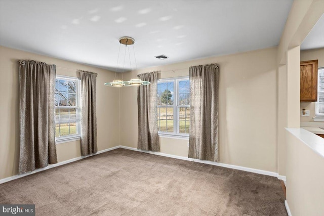 unfurnished dining area with carpet floors and a wealth of natural light