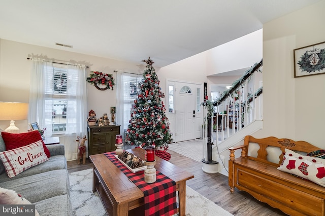 living room with hardwood / wood-style floors