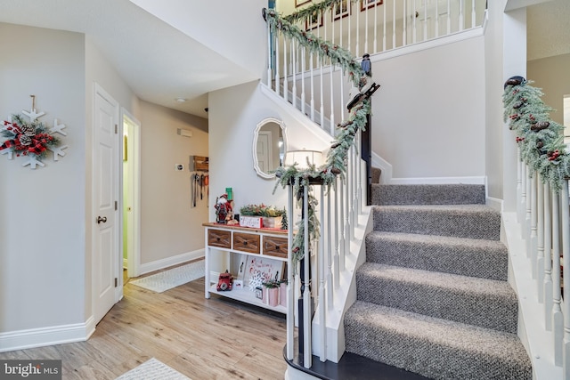 staircase with wood-type flooring