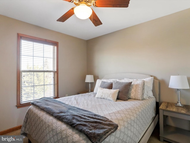 bedroom with carpet flooring and ceiling fan