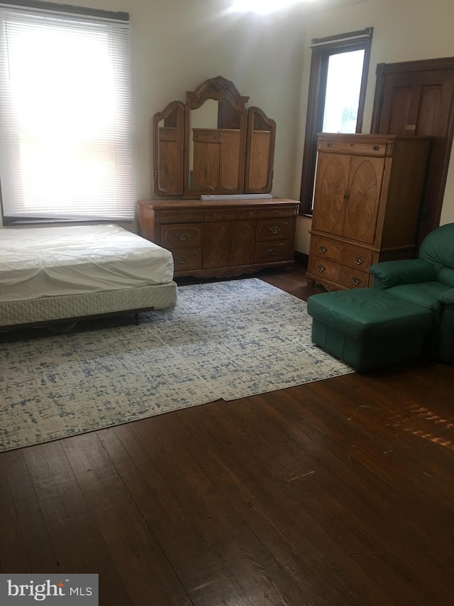 bedroom with dark hardwood / wood-style floors