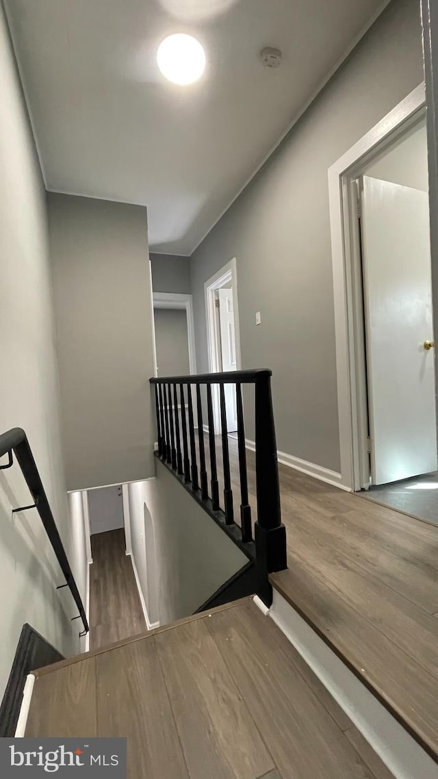 stairs with wood-type flooring