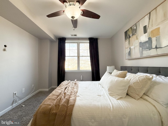 bedroom with carpet flooring and ceiling fan