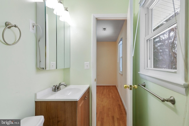 bathroom with wood-type flooring and vanity