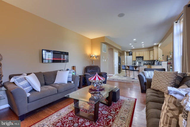 living room with wood-type flooring