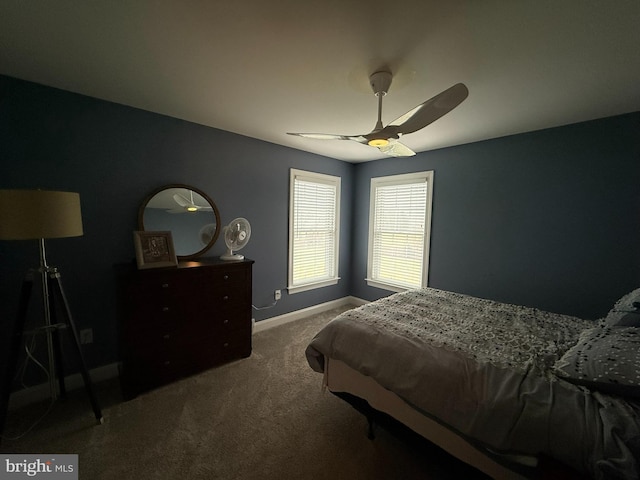 bedroom with carpet flooring and ceiling fan