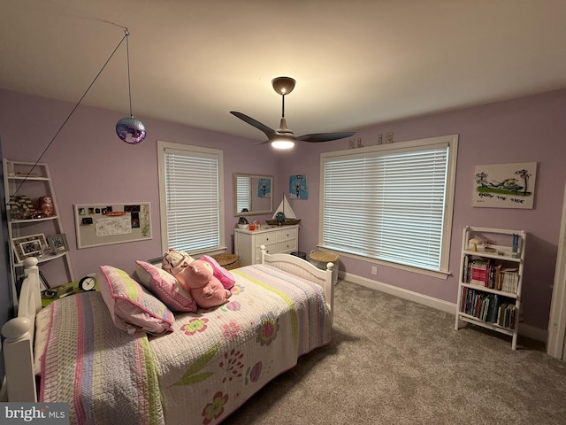 bedroom featuring carpet and ceiling fan