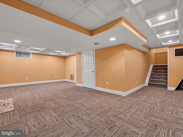 basement with carpet floors